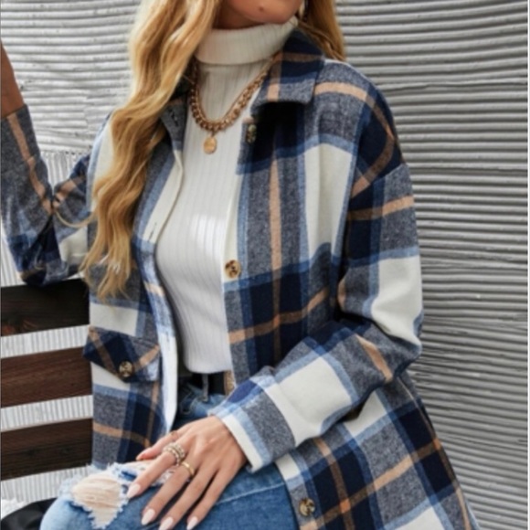 Bohemian Plaid Button Down Jacket / Overcoat - Picture 2 of 5